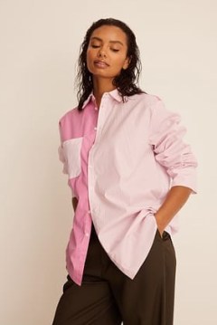NA-KD Multi Striped Shirt in Pink ~ women’s tonal cotton shirts - flipped