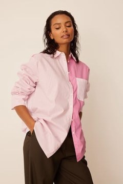 NA-KD Multi Striped Shirt in Pink ~ women’s tonal cotton shirts