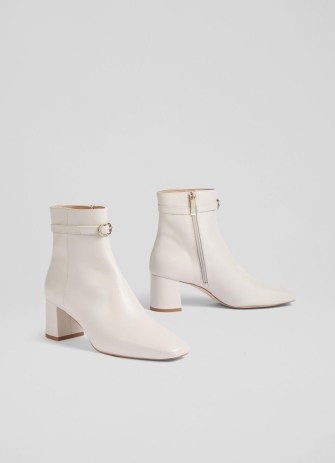 L.K. BENNETT Natalia Cream Leather Ankle Boots ~ luxe block heel buckle detail booties ~ luxe autumn footwear - flipped