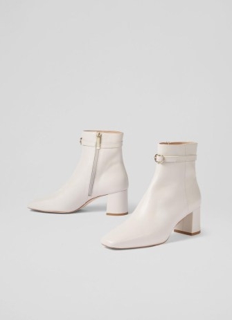 L.K. BENNETT Natalia Cream Leather Ankle Boots ~ luxe block heel buckle detail booties ~ luxe autumn footwear