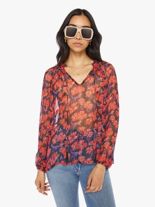 Natalie Martin Penny Blouse in Watercolor Onyx / black and red floral chiffon tops / floaty relaxed fit blouses - flipped