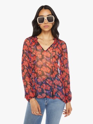 Natalie Martin Penny Blouse in Watercolor Onyx / black and red floral chiffon tops / floaty relaxed fit blouses