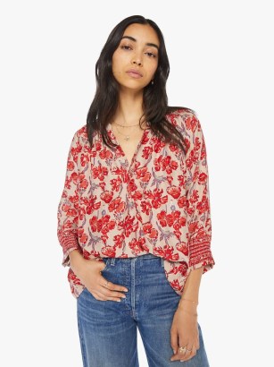 Natalie Martin Remy Top in Watercolor Dove / nude and red floral silk tops / flowy blouses - flipped
