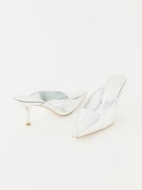 Reformation Nicoletta Mule Heel in Mirror Metallic – luxe mirrored mules – glamorous footwear – luxury high shine reflective shoes