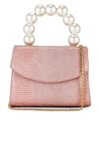 olga berg Peta Pearl Handle Bag in Pink ~ small snake embossed faux leather handbag ~ glamorous animal effect grab bags