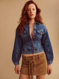 Reformation Olive Tapered Denim Jacket in Essex ~ women’s blue fitted collared jackets ~ cool casual looks