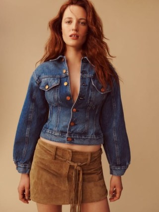Reformation Olive Tapered Denim Jacket in Essex ~ women’s blue fitted collared jackets ~ cool casual looks - flipped
