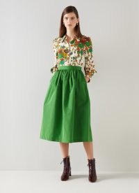 L.K. BENNETT Olsen Green Taffeta Skirt ~ dark lime puffy shaped skirts ~ citrus coloured clothing