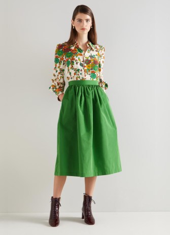L.K. BENNETT Olsen Green Taffeta Skirt ~ dark lime puffy shaped skirts ~ citrus coloured clothing - flipped