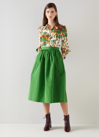 L.K. BENNETT Olsen Green Taffeta Skirt ~ dark lime puffy shaped skirts ~ citrus coloured clothing