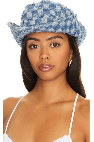 8 Other Reasons Denim Cowboy Hat | women’s blue Western style hats | frayed details - flipped