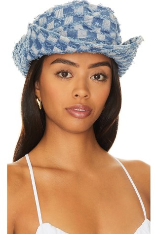 8 Other Reasons Denim Cowboy Hat | women’s blue Western style hats | frayed details