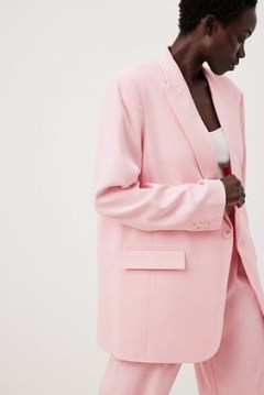 NA-KD Oversized Sharp Lapel Blazer in Pink ~ women’s longline padder shoulder blazers - flipped