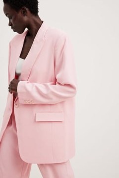 NA-KD Oversized Sharp Lapel Blazer in Pink ~ women’s longline padder shoulder blazers