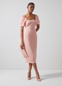 L.K. BENNETT Paige Pink Square Neck Dress ~ short puff sleeve pencil dresses ~ feminine occasion clothes ~ summer event clothing