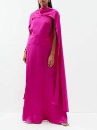 E.STOTT Corin + Diana caped silk-satin gown in pink ~ silky fluid gowns with matching capes ~ luxury occasionwear