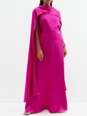 E.STOTT Corin + Diana caped silk-satin gown in pink ~ silky fluid gowns with matching capes ~ luxury occasionwear - flipped