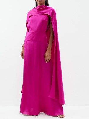 E.STOTT Corin + Diana caped silk-satin gown in pink ~ silky fluid gowns with matching capes ~ luxury occasionwear