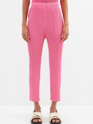 PLEATS PLEASE ISSEY MIYAKE Cropped technical-pleated trousers in Pink ~ bubblegum coloured crop leg trouser - flipped