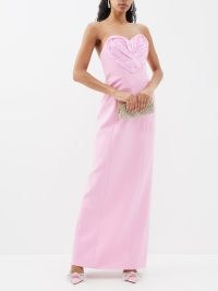 CAROLINA HERRERA Heart strapless satin gown – pink strapless evening gowns – sweetheart neckline maxi length party dresses – luxury occasion clothes – luxe event clothing