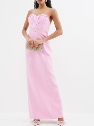 CAROLINA HERRERA Heart strapless satin gown – pink strapless evening gowns – sweetheart neckline maxi length party dresses – luxury occasion clothes – luxe event clothing - flipped