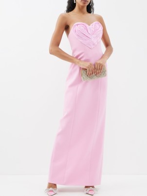 CAROLINA HERRERA Heart strapless satin gown – pink strapless evening gowns – sweetheart neckline maxi length party dresses – luxury occasion clothes – luxe event clothing