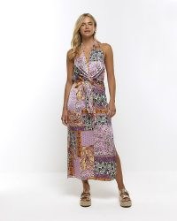 River Island PINK PAISLEY FLORAL HALTER SLIP MIDI DRESS | halterneck summer dresses | scarf print fashion