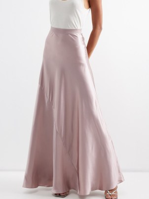 RAEY Panelled silk-satin full slip skirt in light pink ~ long length silky bias cut skirts ~ fluid clothing - flipped