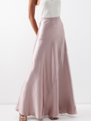 RAEY Panelled silk-satin full slip skirt in light pink ~ long length silky bias cut skirts ~ fluid clothing