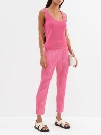 PLEATS PLEASE ISSEY MIYAKE Technical-pleated top in Pink ~ sleeveless scoop neck tops ~ women’s bubblegum coloured tanks