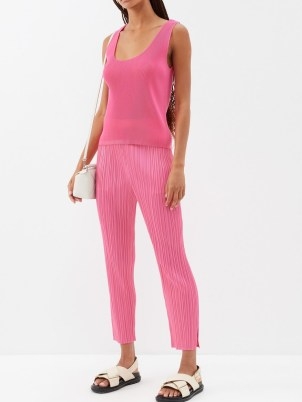 PLEATS PLEASE ISSEY MIYAKE Technical-pleated top in Pink ~ sleeveless scoop neck tops ~ women’s bubblegum coloured tanks - flipped