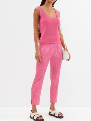 PLEATS PLEASE ISSEY MIYAKE Technical-pleated top in Pink ~ sleeveless scoop neck tops ~ women’s bubblegum coloured tanks