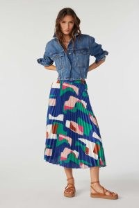 ba&sh gloria. PLEATED SKIRT in Blue | floaty printed midi skirts with pleats