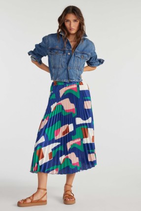 ba&sh gloria. PLEATED SKIRT in Blue | floaty printed midi skirts with pleats - flipped