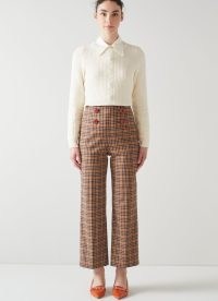 L.K. BENNETT Polly Multi Check Sailor Trousers / women’s smart checked button detail trouser