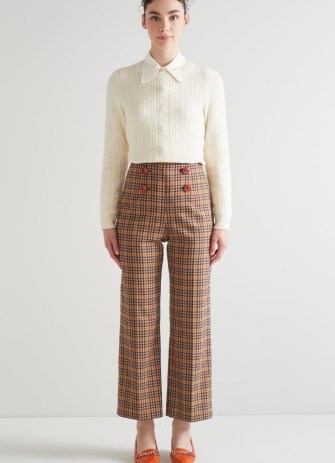 L.K. BENNETT Polly Multi Check Sailor Trousers / women’s smart checked button detail trouser - flipped