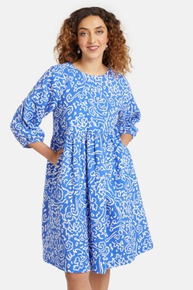 gorman Porcelain Dress – blue organic cotton long sleeve dresses - flipped