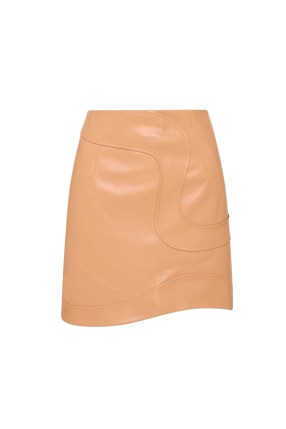 Aje. Priscilla Scalloped Mini Skirt in Sand Beige ~ asymmetric vegan leather skirts ~ luxe style fashion