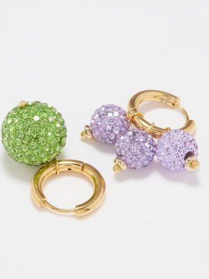 TIMELESS PEARLY Mismatched crystal & 24kt gold-plated earrings in purple and green - flipped