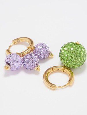 TIMELESS PEARLY Mismatched crystal & 24kt gold-plated earrings in purple and green