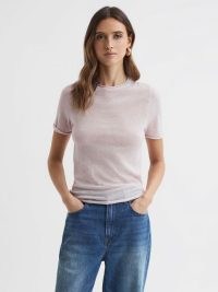 Reiss ALICIA KNITTED CREW NECK T-SHIRT in NEUTRAL | chic short sleeve tops | women’s casual luxe knits