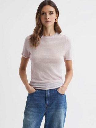 Reiss ALICIA KNITTED CREW NECK T-SHIRT in NEUTRAL | chic short sleeve tops | women’s casual luxe knits