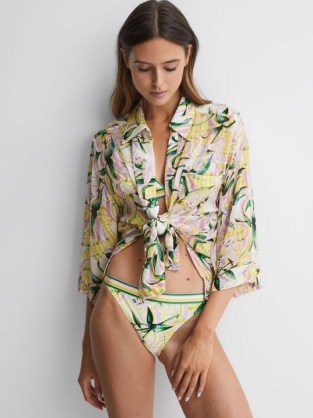 REISS ANJA FLORAL BUTTON THROUGH SHIRT in YELLOW PRINT ~ women’s printed holiday shirts ~ summer cover up