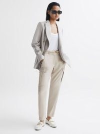 REISS BECCA TAPERED COMBAT TROUSERS in STONE ~ women’s chic neutral side picket trouser