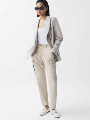 REISS BECCA TAPERED COMBAT TROUSERS in STONE ~ women’s chic neutral side picket trouser - flipped