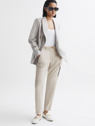 REISS BECCA TAPERED COMBAT TROUSERS in STONE ~ women’s chic neutral side picket trouser