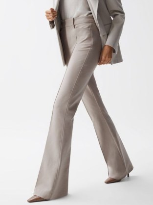 REISS DYLAN FLARED TROUSERS in NEUTRAL ~ women’s chic 70s inspired flares ~ 1970s style clothing - flipped