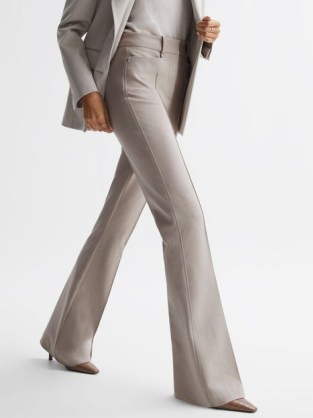 REISS DYLAN FLARED TROUSERS in NEUTRAL ~ women’s chic 70s inspired flares ~ 1970s style clothing