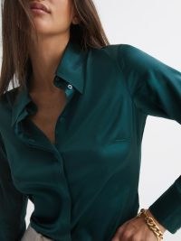 REISS SOFIA SILK SHIRT in Teal ~ women’s luxury silky green shirts
