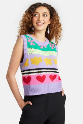 gorman Ribbons Stripe Vest – women’s knitted vests – patterned tank top – womens multicoloured sleeveless sweaters – organic cotton tanks - flipped